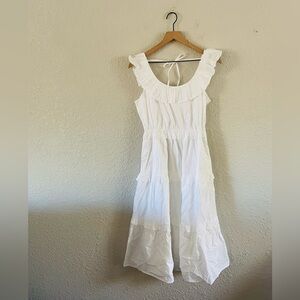 J.Crew Swiss Dot White Ruffle Midi Dress